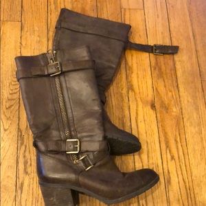 Franco Sarto Brown Buckle Chunky Heel Boot